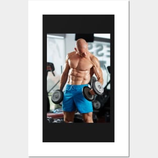 Man doing biceps curl in gym Posters and Art